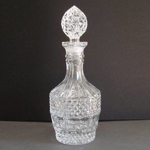 Diamond Cut Glass Style Wine Decanter Whiskey Carafe w Top Unique Stopper Heavy